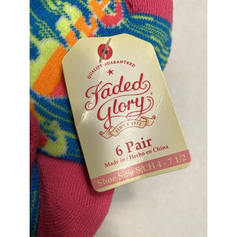 faded glory girls no shoe ankle socks 6 pairs size small‎ shoe 4-7.5